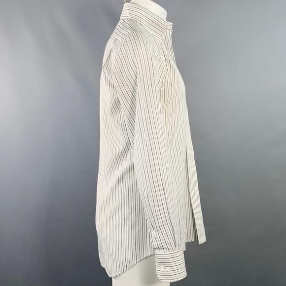 THOM BROWNE Size M White Grey Black Stripe Cotton One Pocket Long Sleeve Shirt - Picture 3 of 8